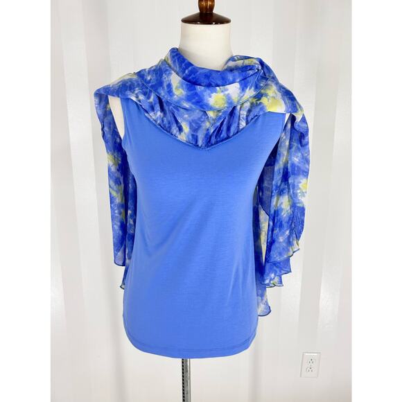 BELLE GRAY by LISA RINNA Women’s Blue Pattern Sheer Top Sz XXS - Picture 6 of 8